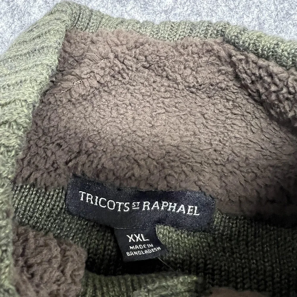 Tricots St Raphael Sweater Mens 2XL Green Cable Knit‎ Mock Neck Button Pullover